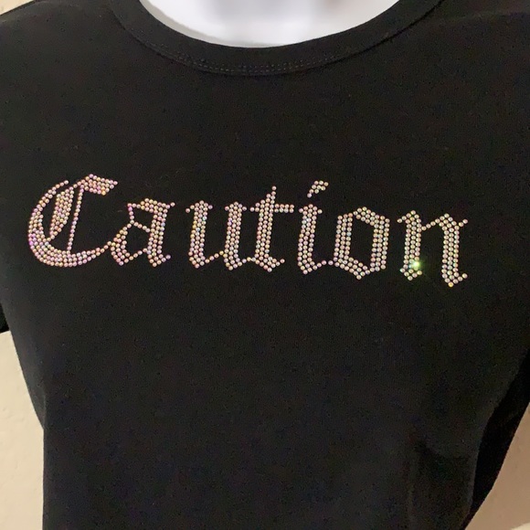 'Caution' Rhinestone Crop Tee - Picture 3 of 5